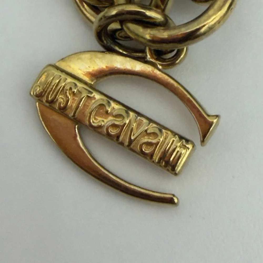 Vtg JUST CAVALLI Fleur De Liss Snake Necklace Chunky Gold Tone Sepant Y Drop